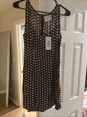 Reformation Brown and White Geometric Sleeveless mini dress